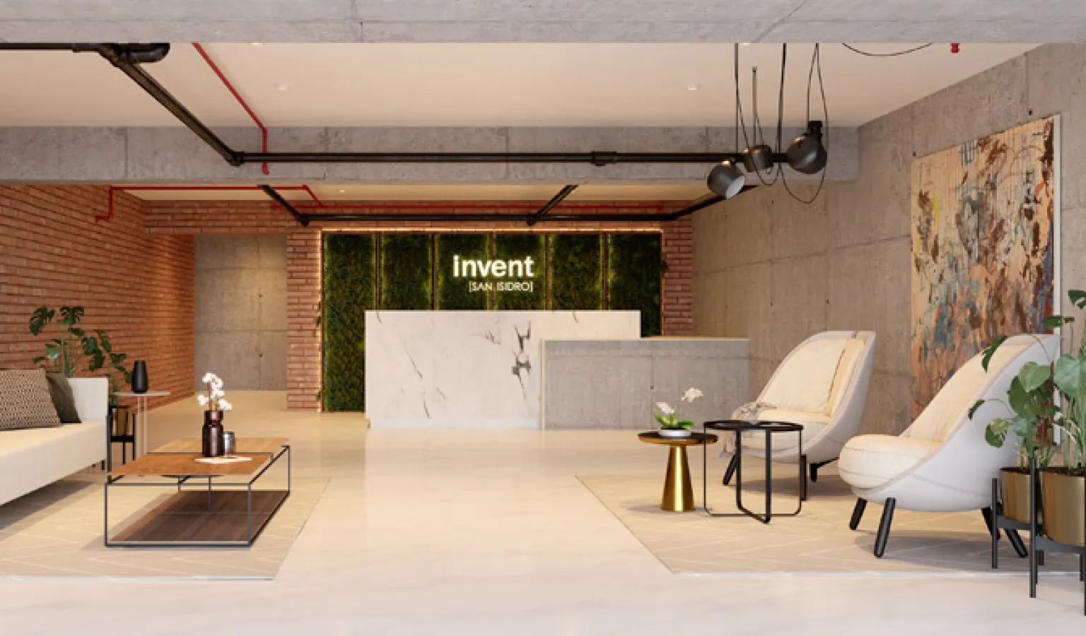 Espacio de recepción de un proyecto inmobiliario